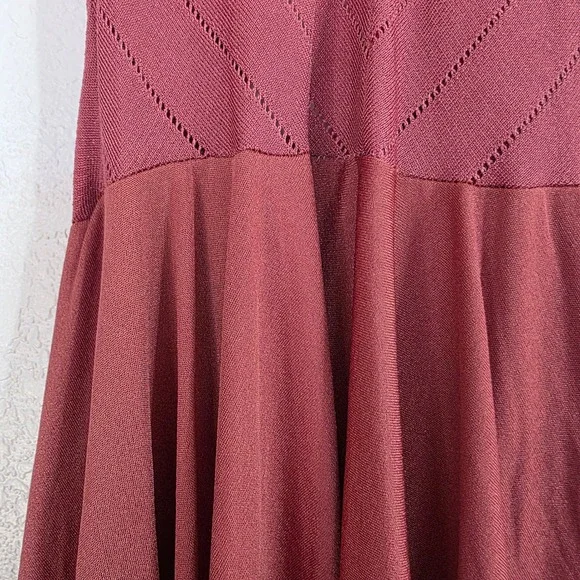 Free People Intimately Burgundy Pointelle Halter Handkerchief Hem Midi Dress - Picture 3 of 6